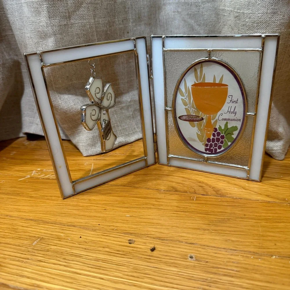 Sherman Leaded Stained Glass First Holy Communion Hinged Photo Frame Cross Gift